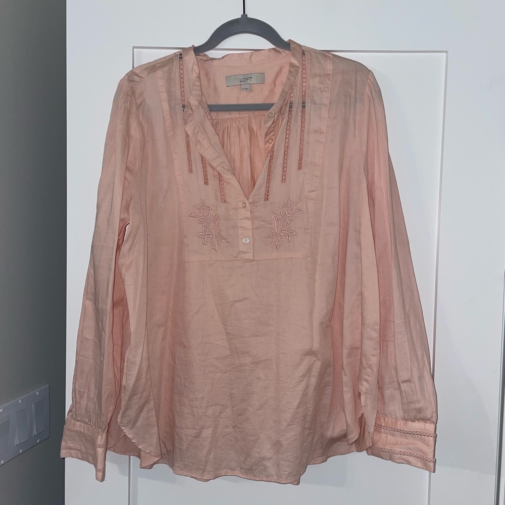 Loft Light Pink Embroidered Tunic Blouse